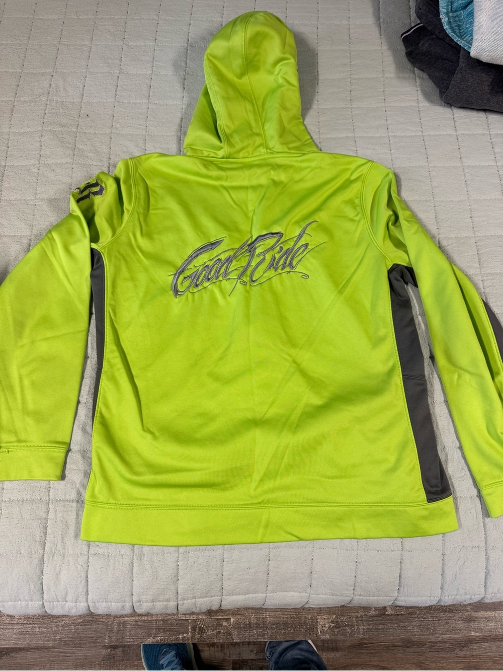 Good Ride Sport-Tek Neon Lime Green Hooded Sweatshirt with Gray Accents